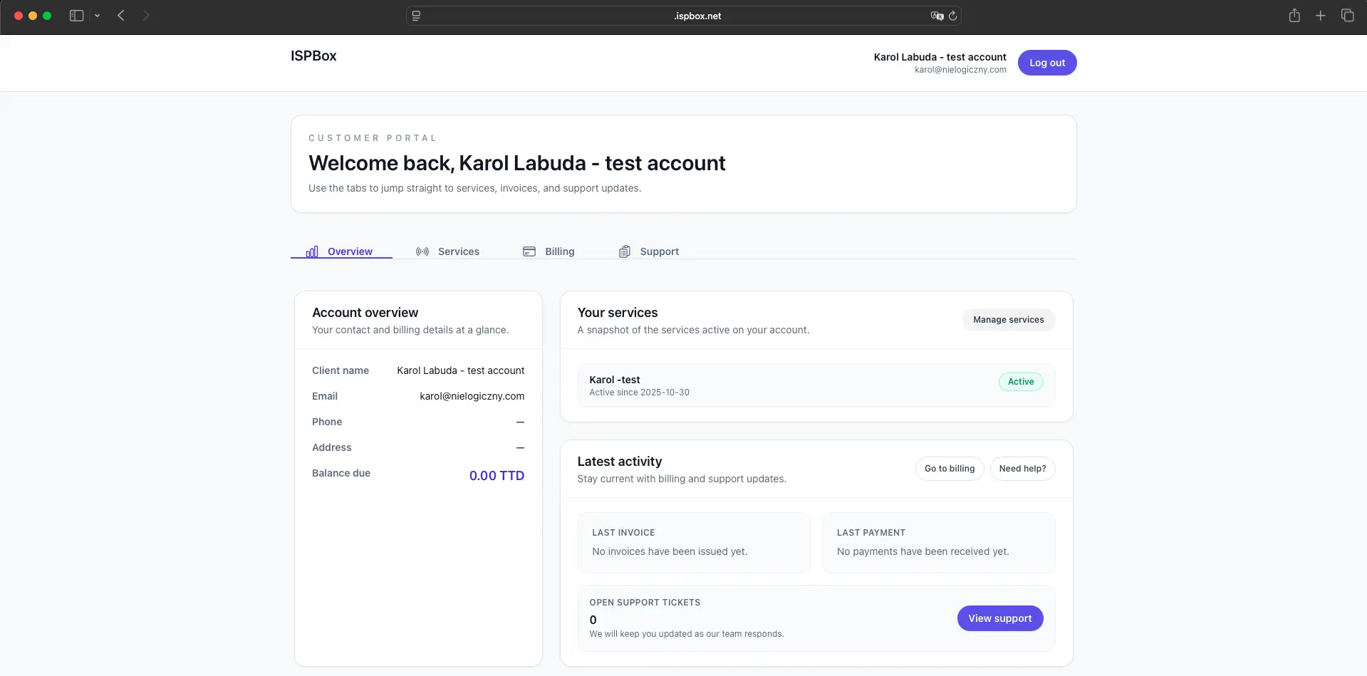 ISP CRM and customer account view