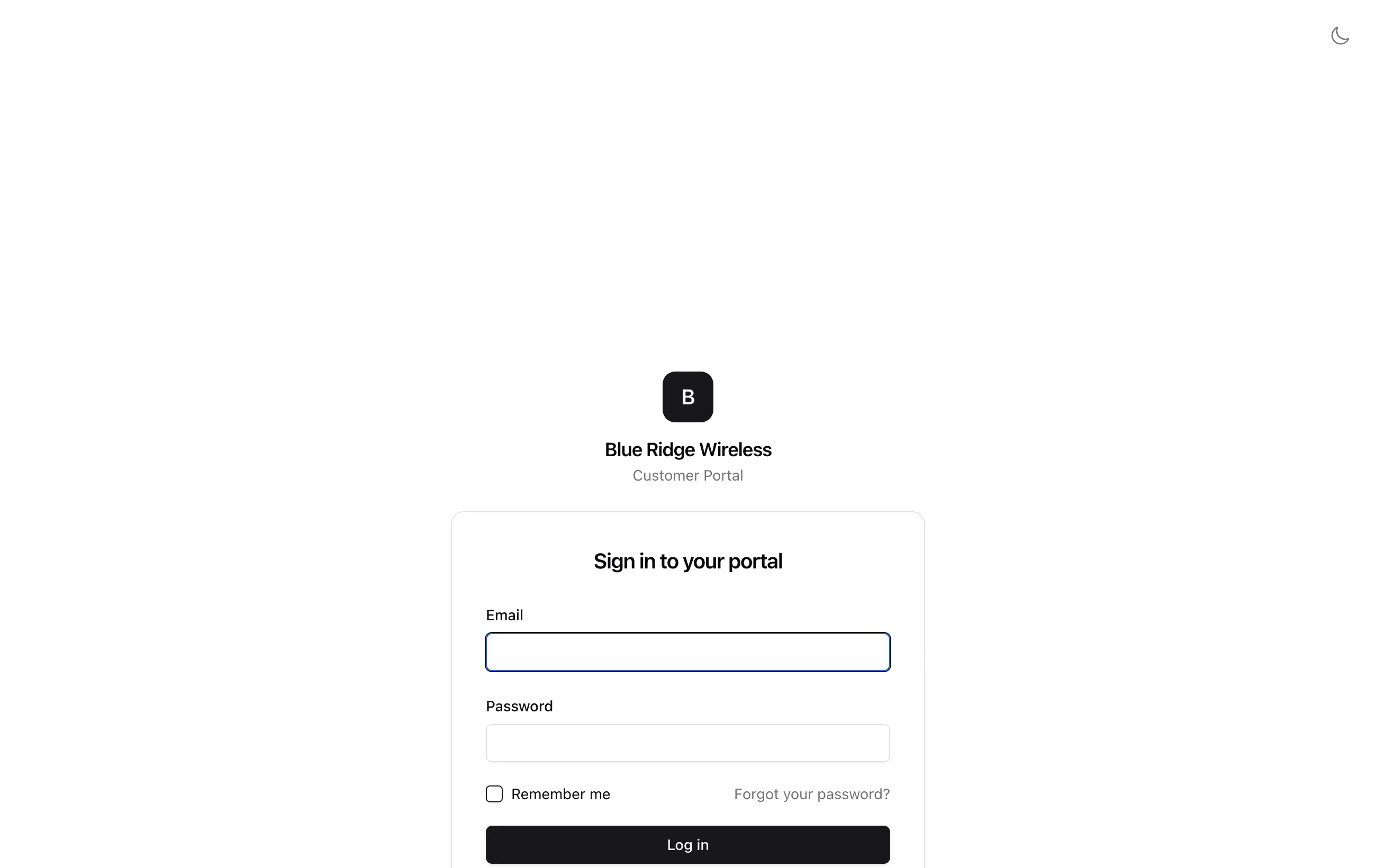 The customer portal sign-in page with email and password