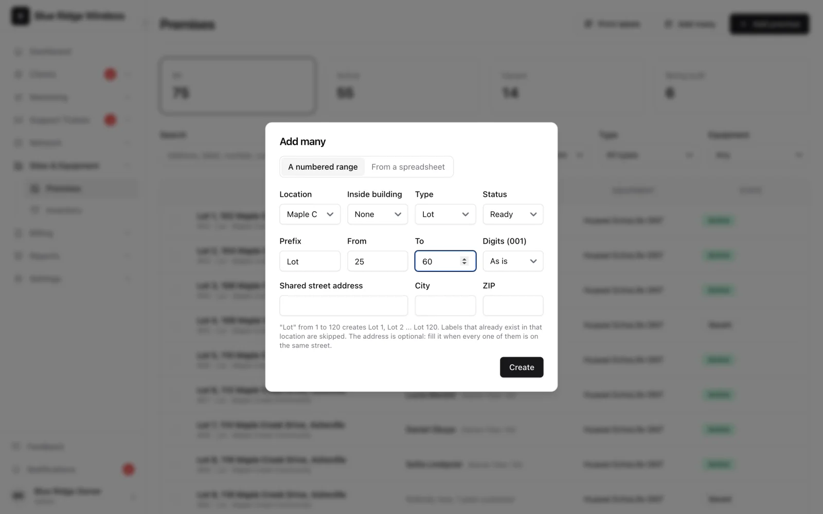 Add many dialog creating Lot 25 to Lot 60 in one step